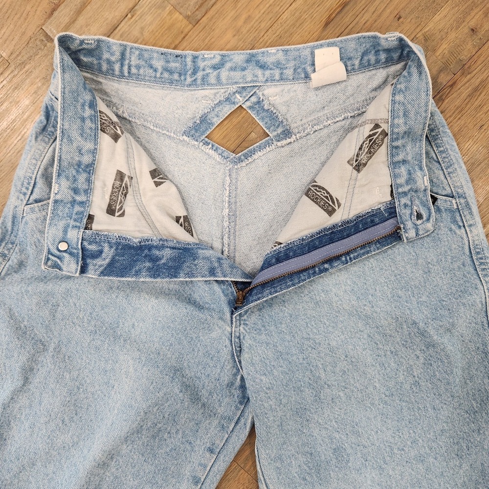 VTG 90 Rocky Mountain Bareback Jeans 28 Waist 31.5 Inseam Cutout Back Light Wash - Picture 12 of 13